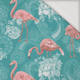 FLAMINGOS AND ROSES / sea blue - Viscose jersey