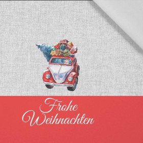 SANTA’S CART - FROHE WEIHNACHTEN - acid wash grey - Cotton woven fabric panel (30 x 50 cm ) 