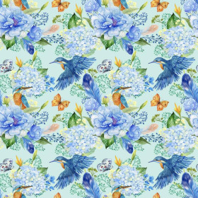 MINI KINGFISHERS AND LILACS (KINGFISHERS IN THE MEADOW) / light blue