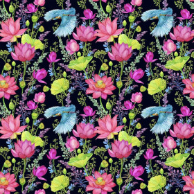 MINI KINGFISHERS AND POPPIES (KINGFISHERS IN THE MEADOW) / black