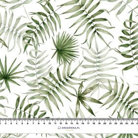 TROPICAL LEAVES pat. 3 / white (JUNGLE) - Viscose jersey