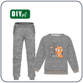 Children's tracksuit (MILAN) - CATS / meow (CATS WORLD ) / ACID WASH GREY - sewing set