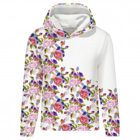 CLASSIC WOMEN’S HOODIE (POLA) - ROSE FLOWERS PAT. 2 (BLOOMING MEADOW) - looped knit fabric 