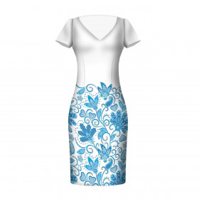 FLOWERS (pattern no. 2 light blue) / white - dress panel Cotton muslin