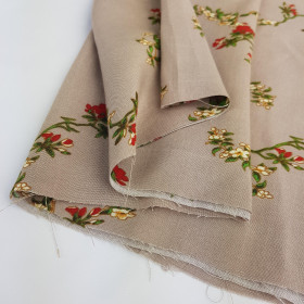 BLOOMING TWIGS / beige - viscose woven fabric