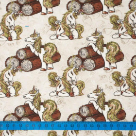 FOREST UNICORNS pat. 1 / beige - looped knit fabric