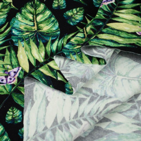 MINI LEAVES AND INSECTS PAT. 4 (TROPICAL NATURE) / black - single jersey 