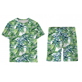 CHILDREN'S PAJAMAS "ADA" - MINI LEAVES AND INSECTS PAT. 6 (TROPICAL NATURE) / white - sewing set