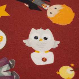 MAGICAL FRIENDS pat. 3 (MAGIC SCHOOL) / bordová - single jersey with elastane 