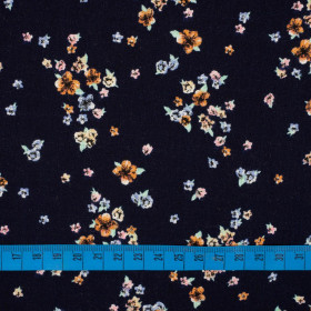 SMALL FLOWERS / navy - Viscose with linen weave