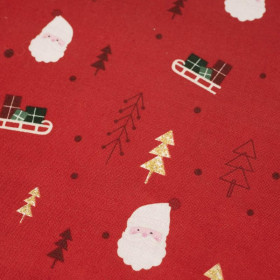 SANTAS AND GLITTER CHRISTMAS TREES / red - POPLIN 100% cotton 