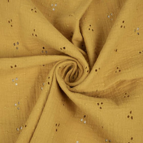 FLOWERS / mustard - Embroidered muslin
