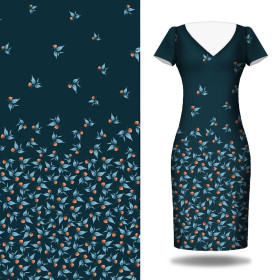 BLUE LEAVES - dress panel crepe