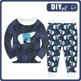 CHILDREN'S PAJAMAS " MIKI" - WHITE BEAR IN SWEATER / navy (ENCHANTED WINTER) - sewing set