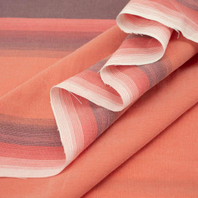 WHITE- SALMON PINKI STRIPES  - Panel / Thin elastic cotton woven fabric