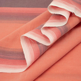 WHITE- SALMON PINKI STRIPES  - Panel / Thin elastic cotton woven fabric