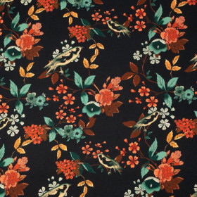 BIRDS WITH FLOWERS - viscose woven fabric