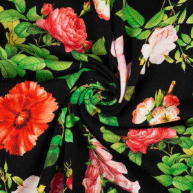 ROSES AND LEAVES (PARADISE GARDEN)  - single jersey 