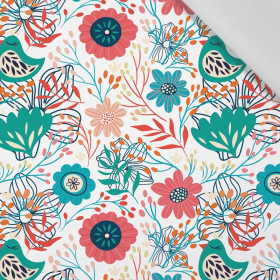 FOLK BIRDS / white - Cotton woven fabric