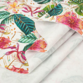 50cm TROPICAL JUNGLE / white - single jersey with elastane 