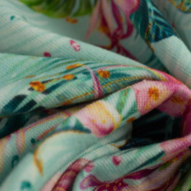 TROPICAL BOUQUET / mint - looped knit fabric