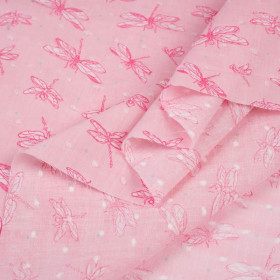 DRAGONFLIES / pink - Cotton batiste with knots 
