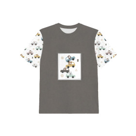 KID’S T-SHIRT - COLORFUL CARS / grey (CITY BEARS) - single jersey