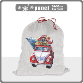SANTA’S CART - acid wash grey - jute - Cotton woven fabric panel / Choice of sizes