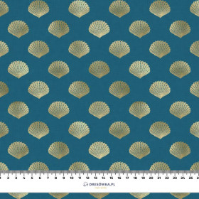 GOLDEN SHELLS (GOLDEN OCEAN) / sea blue - Cotton woven fabric