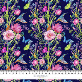 MINI KINGFISHERS AND BUTTERFLIES (KINGFISHERS IN THE MEADOW) / dark blue - Nylon fabric PUMI