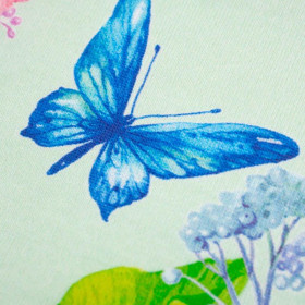 KINGFISHERS AND BUTTERFLIES (KINGFISHERS IN THE MEADOW) / mint - looped knit fabric