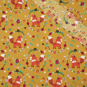 FOXES (wreaths) / mustard - POPLIN 100% cotton 