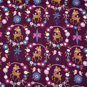 ROE DEER (wreaths) / purple - POPLIN 100% cotton 