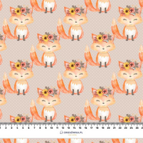 FOXES AND DOTS / beige (FOXES AND PUMPKINS) - Cotton woven fabric