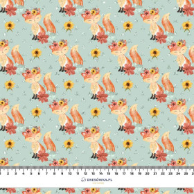 FOXES MIX 2 / mint (FOXES AND PUMPKINS) - Cotton woven fabric