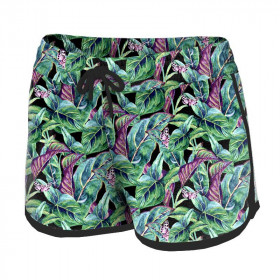 Women’s boardshorts - MINI LEAVES AND INSECTS PAT. 1 (TROPICAL NATURE) / black - sewing set