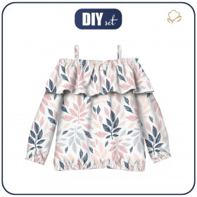 Bardot neckline blouse (VIKI) - PASTEL LEAVES - sewing set