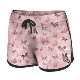 Women’s boardshorts - BUTTERFLIES (GLITTER BUTTERFLIES) / CAMOUFLAGE pat. 2 (rose quartz) - sewing set