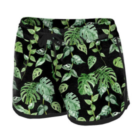 Women’s boardshorts - ROPICAL LEAVES MIX pat. 2 / black (JUNGLE) - sewing set