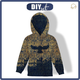 KID'S HOODIE - OWL / MAGIC DAMASCO pat. 1 (MAGIC SCHOOL) - looped knit fabric (122/128)