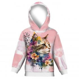 KID'S HOODIE "ALEX" (146/152) - WATERCOLOR CAT PAT. 1 - looped knit fabric 