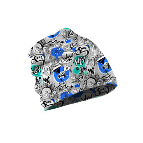 KID'S CAP AND SCARF (CLASSIC) - GRAFFITI / blue (SCHOOL DRAWINGS) - sewing set