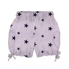 KID`S PUMPY SHORTS - BLACK STARS / PURPLE STRIPES - sewing set