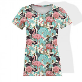 WOMEN’S T-SHIRT - FLAMINGOS AND  MONSTERAS - single jersey 