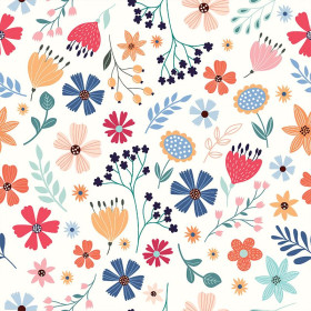 COLORFUL FLOWERS / vanilla - Cotton woven fabric