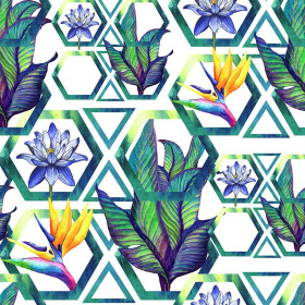 FLOWERS IN HEXAGONS - Cotton woven fabric