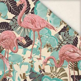 FLAMINGOS AND  MONSTERAS - SLUB WEAVE