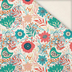 FOLK BIRDS / ecru - SLUB WEAVE