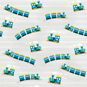 LOCOMOTIVES / blue - Cotton woven fabric
