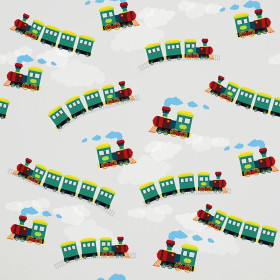 LOCOMOTIVES / green - Cotton woven fabric